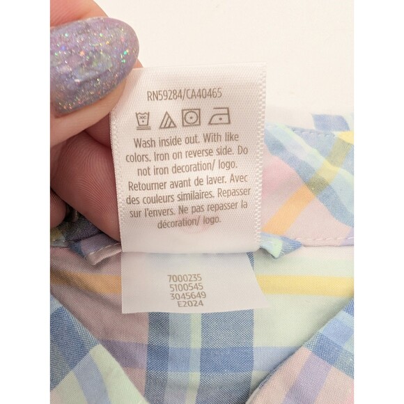Gymboree Cotton Pastel Pink Blue Button Up Long Sleeve Plaid Shirt Size Medium - Picture 4 of 9